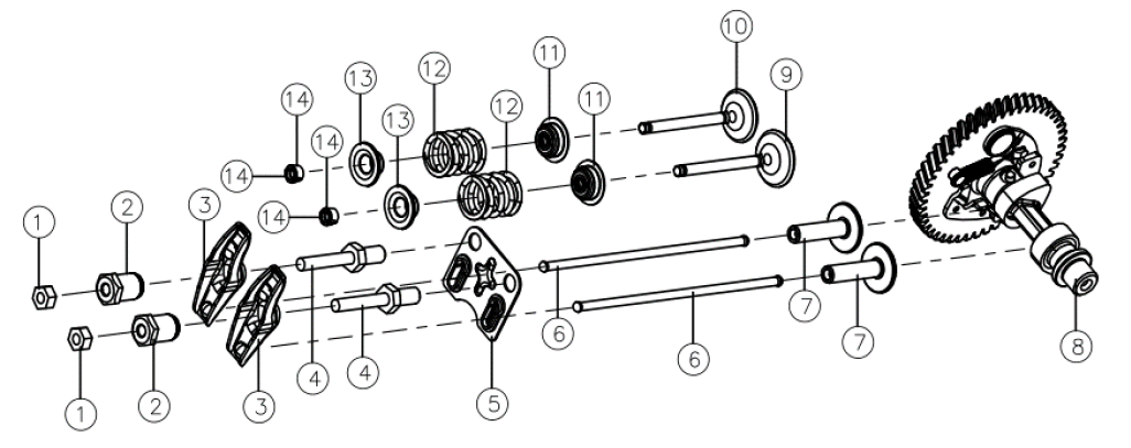 Tillotson 225CC Valve Train & Camshaft Assembly