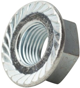 Nut, 1/4"-28 Zinc Finish Case Hardened Serrated Flange Nut