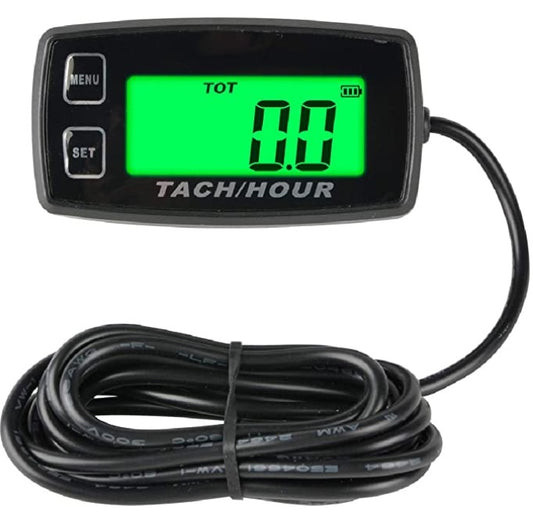 Self Powered Digital Tach - Max RPM Recall + Hour Meter Replaceable Battery
